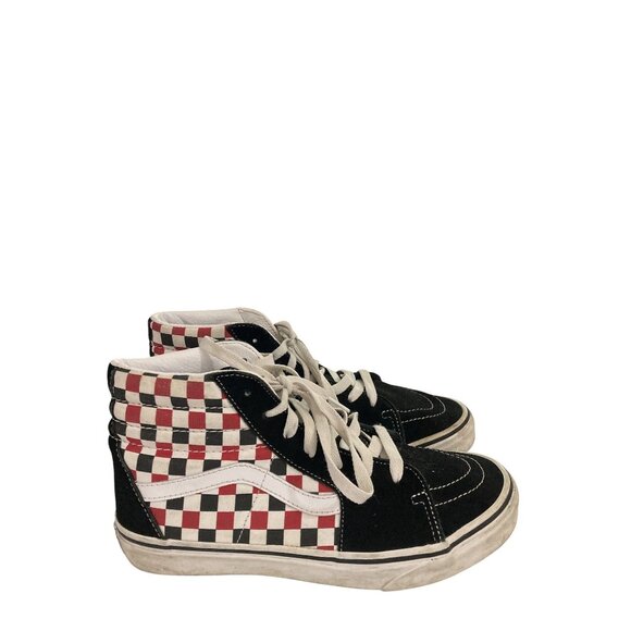 Vans Kids Size 6.5  Sk8-Hi black Red White canvas Checkerboard Hi-Top Sneakers - Picture 5 of 8